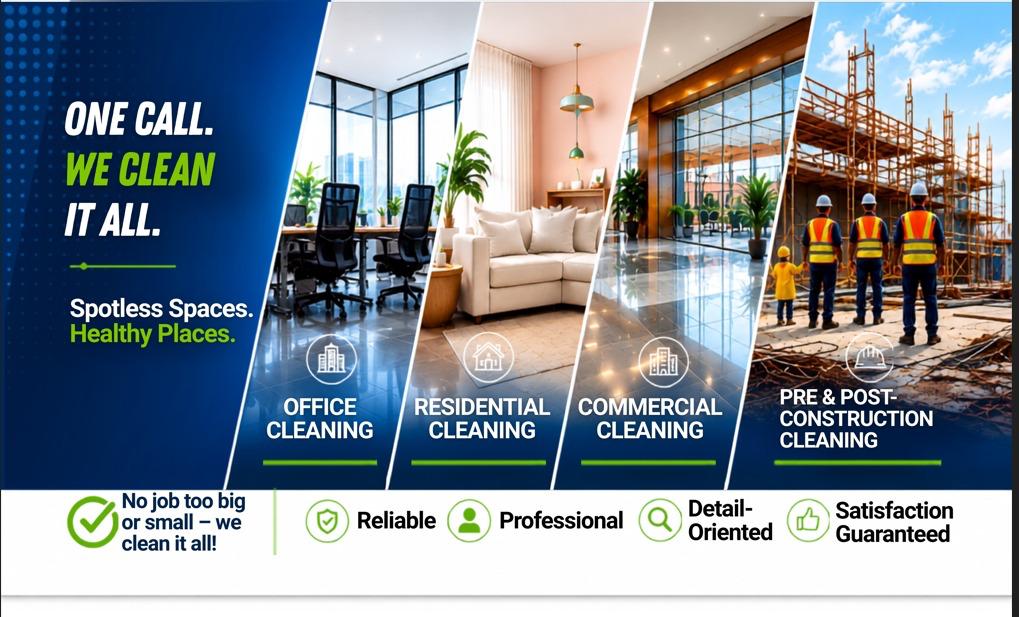 PureLift cleaning services for offices, homes, commercial spaces, and construction